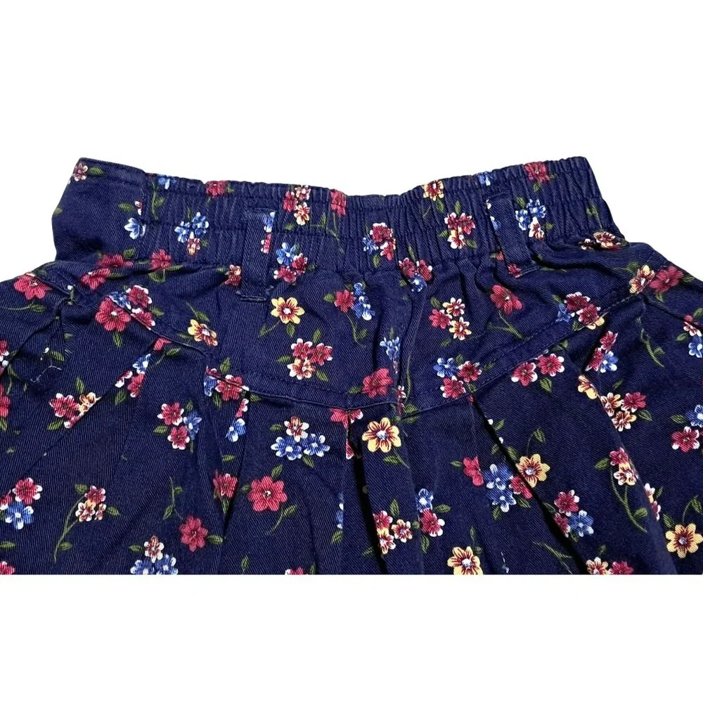 McKids Floral Denim Skirt Girls Size 6 Elastic Waist Dark Blue Cotton Stylish Vi